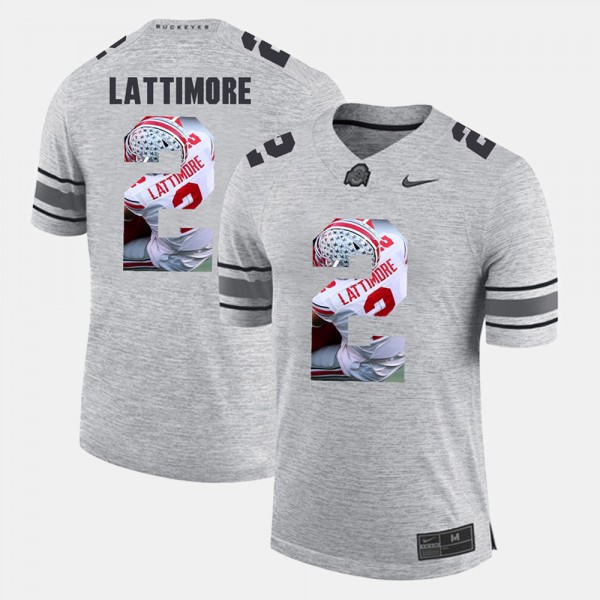 Ohio State Buckeyes Marshon Lattimore Men's #2 Gray Pictorial Gridiron Fashion College Football Jersey 2404AJLC7